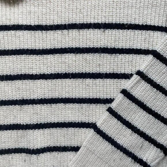 White and Black Striped Quarter Zip Sweater - Picture 4 of 5